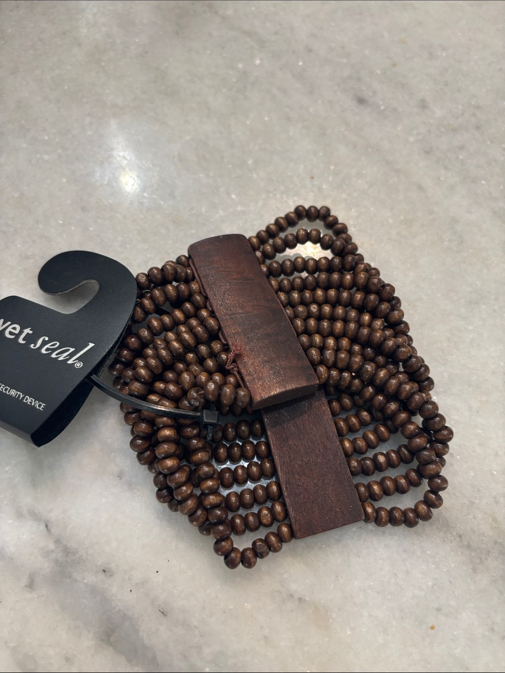Wood Bead Stretch Bracelet - Brown